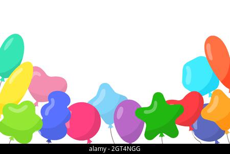 Balloon with rope air frame, postcard, card. Flying balls around square. Colorful balloons isolated on white background. Cartoon cadre for celebration, advertising, anniversary. Vector illustration Stock Vector