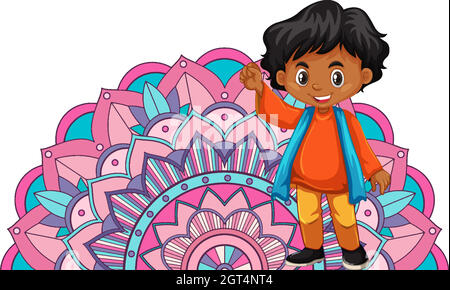 Mandala pattern design background with Indian boy Stock Vector