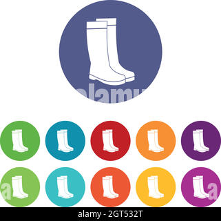 Rubber boots set icons Stock Vector