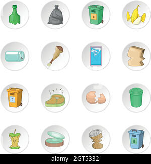 Garbage items icons set Stock Vector