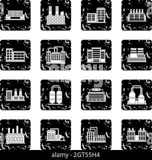 Industrial building icons set Stock Vector