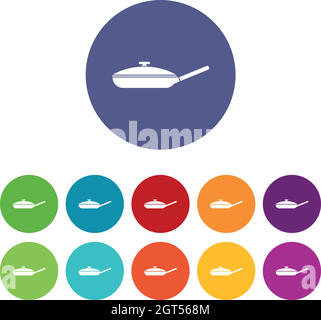 Black frying pan set icons Stock Vector