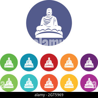 Buddha statue set icons Stock Vector