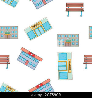 Public building pattern, cartoon style Stock Vector