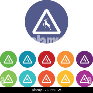 Deer traffic warning sign set icons Stock Vector