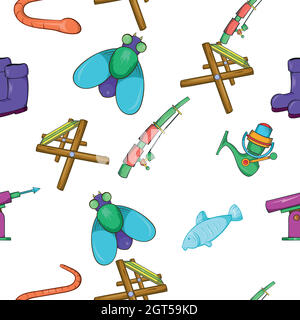 Hunting for fish pattern, cartoon style Stock Vector