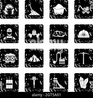 Miner icons set Stock Vector