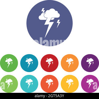 Cloud and lightning set icons Stock Vector