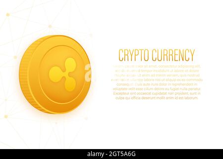 Cryptocurrency logo. Ripple in flat style on golden background. Vector design isolated. Internet technology. Stock Vector