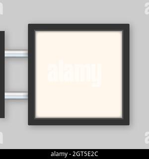 Rectangular signage light box signboard. Neon icon. Black metal cafe, restaurant outdoor mock up. Vector stock illustration. Stock Vector