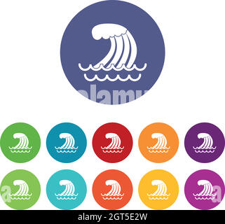 Tsunami wave set icons Stock Vector