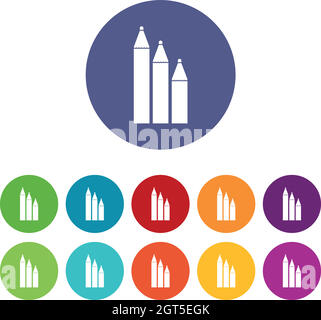 Three pencils set icons Stock Vector