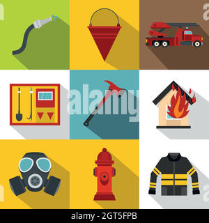 Fire Department Flat Icons Set Stock Vector Image & Art - Alamy