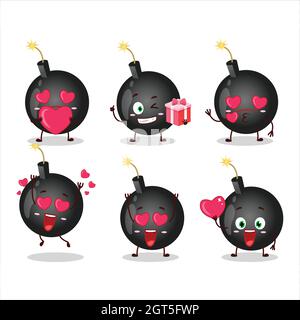 Bomb explosive firecracker cartoon character with love cute emoticon. Vector illustration Stock Vector