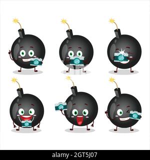 Photographer profession emoticon with bomb explosive firecracker cartoon character. Vector illustration Stock Vector