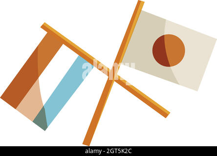 Japan and Netherlands flags icon, cartoon style Stock Vector