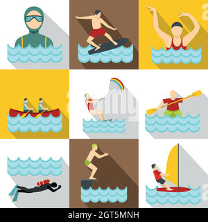 Water stay icons set, flat style Stock Vector