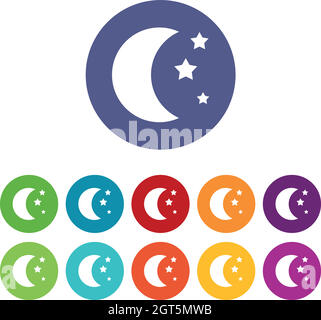 Moon and stars set icons Stock Vector