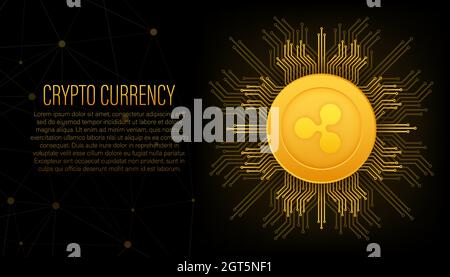 Cryptocurrency logo. Ripple in flat style on golden background. Vector design isolated. Internet technology. Stock Vector