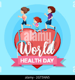 Poster design for world health day with people running Stock Vector