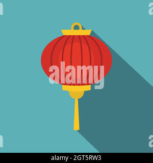 Red chinese lantern icon, flat style Stock Vector