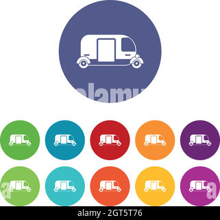 Thailand three wheel native taxi set icons Stock Vector