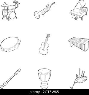 Musical device icons set, outline style Stock Vector