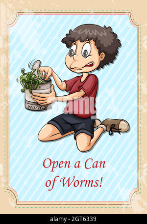 Idiom open a can of worms Stock Vector
