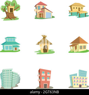 Dwelling icons set, cartoon style Stock Vector