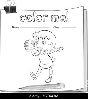 Coloring worksheet with girl Stock Vector