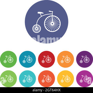 Penny-farthing set icons Stock Vector