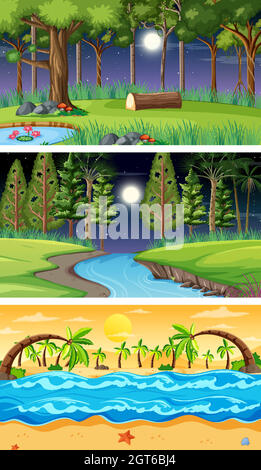 Set of different nature horizontal scenes Stock Vector