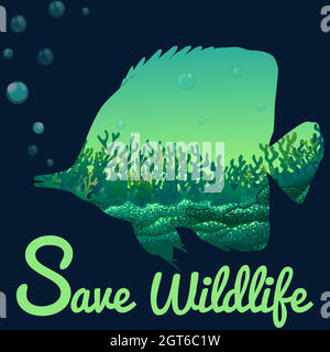 Save wildlife theme with fish underwater Stock Vector