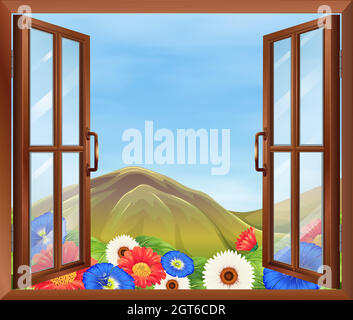 A window with flowers outside Stock Vector Image & Art - Alamy