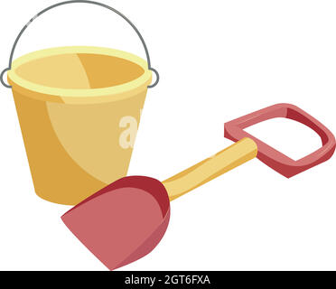 Bucket and shovel toys icon, cartoon style Stock Vector