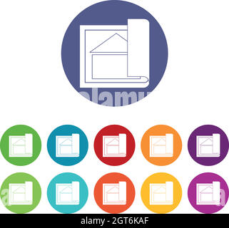 Building plan set icons Stock Vector