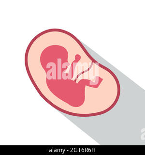 Baby fetus in the uterus icon, flat style Stock Vector