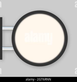 Rectangular signage light box signboard. Neon icon. Black metal cafe, restaurant outdoor mock up. Vector stock illustration. Stock Vector