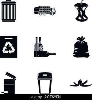 Waste icons set, simple style Stock Vector