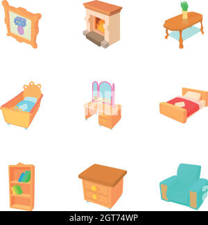 Home environment icons set, cartoon style Stock Vector