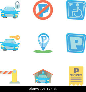 Parking station icons set, cartoon style Stock Vector