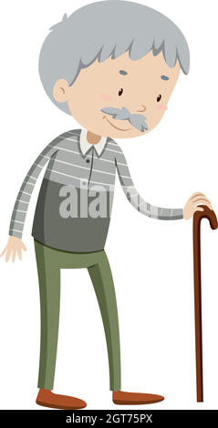 Old man with walking stick Stock Vector