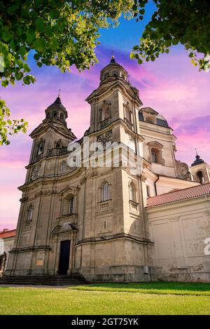 Pažaislis monastery and church at sunset, Monastery in Kaunas, Lithuania. Pažaislis Monastery and the Church of the Visitation form the largest monast Stock Photo