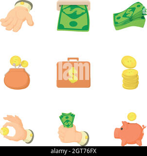 Money icons set, cartoon style Stock Vector