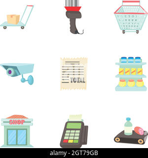 Purchase in shop icons set, cartoon style Stock Vector