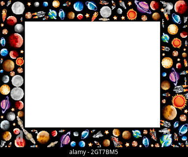 Frame design with planets in galaxy Stock Vector