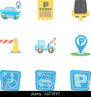 Parking transport icons set, cartoon style Stock Vector