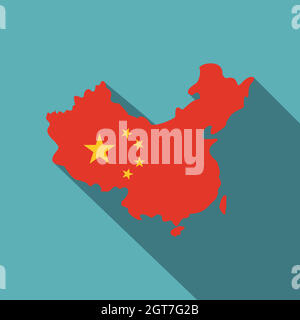 Map of China in national flag colors icon Stock Vector