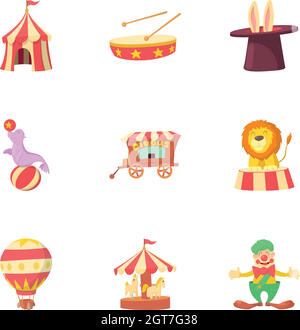 Circus chapiteau icons set, cartoon style Stock Vector