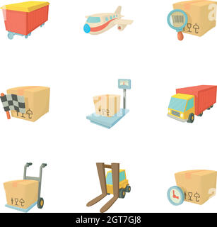 Transportation icons set, cartoon style Stock Vector